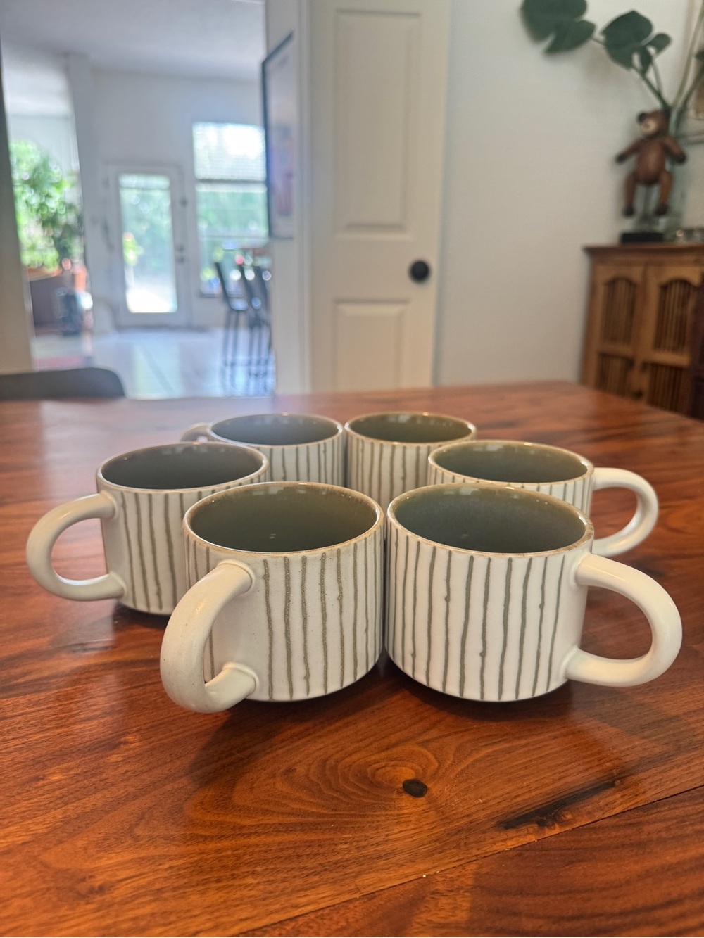 Pair Hearth & Hand Magnolia
Coffee Mug Cup Green Bead Stripe
Stoneware 11.5oz